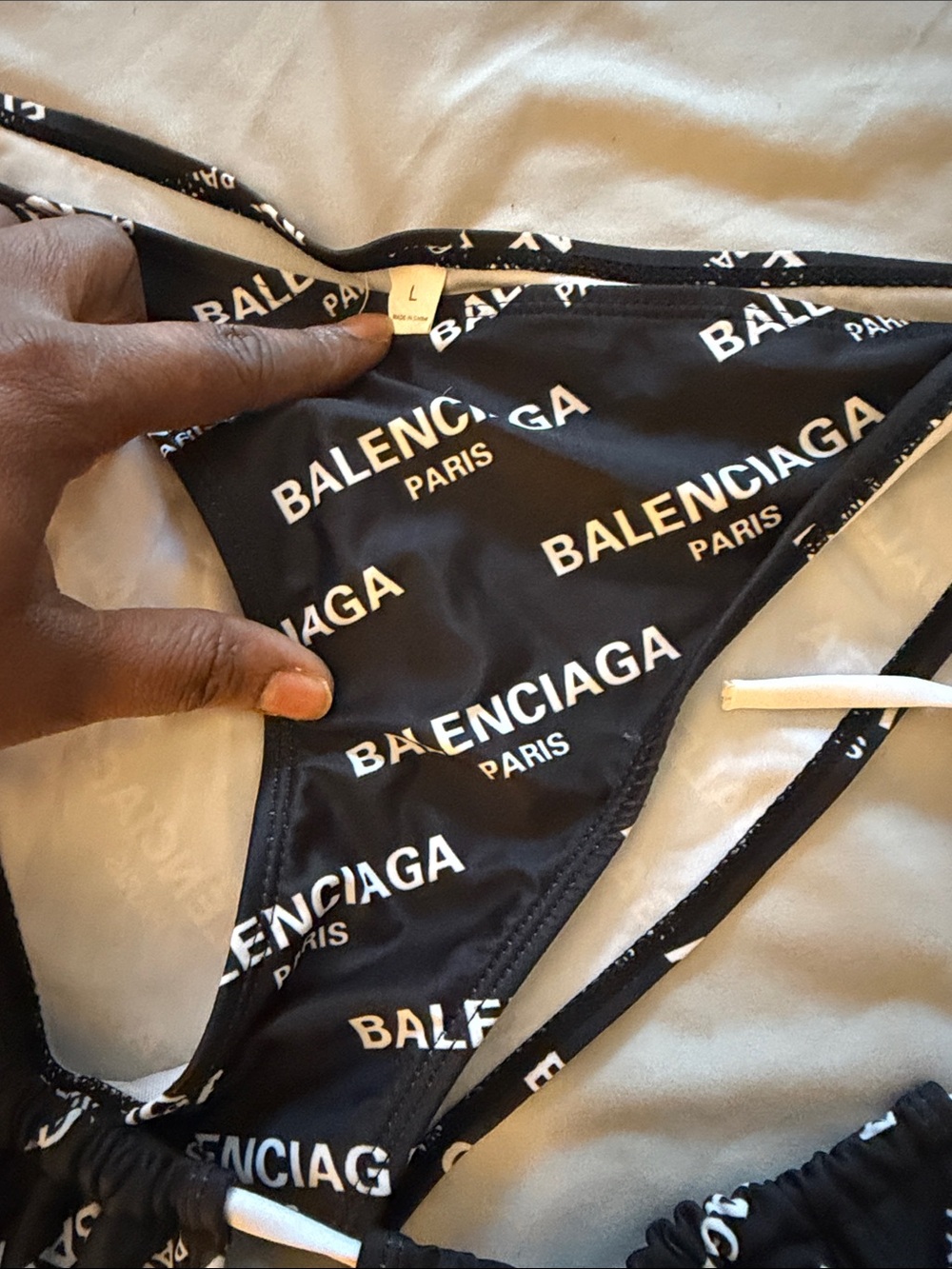 Balenciaga Black and White Logo String Bikini - Picture 3 of 5